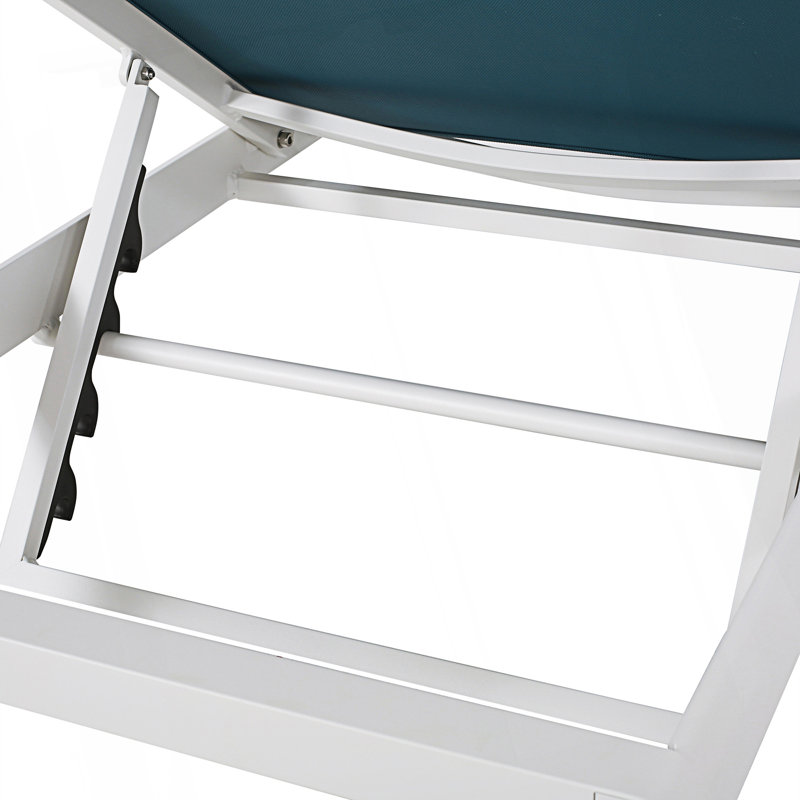 Set Of 2 Aluminum Frame Chaise Lounge, White/Blue, 2