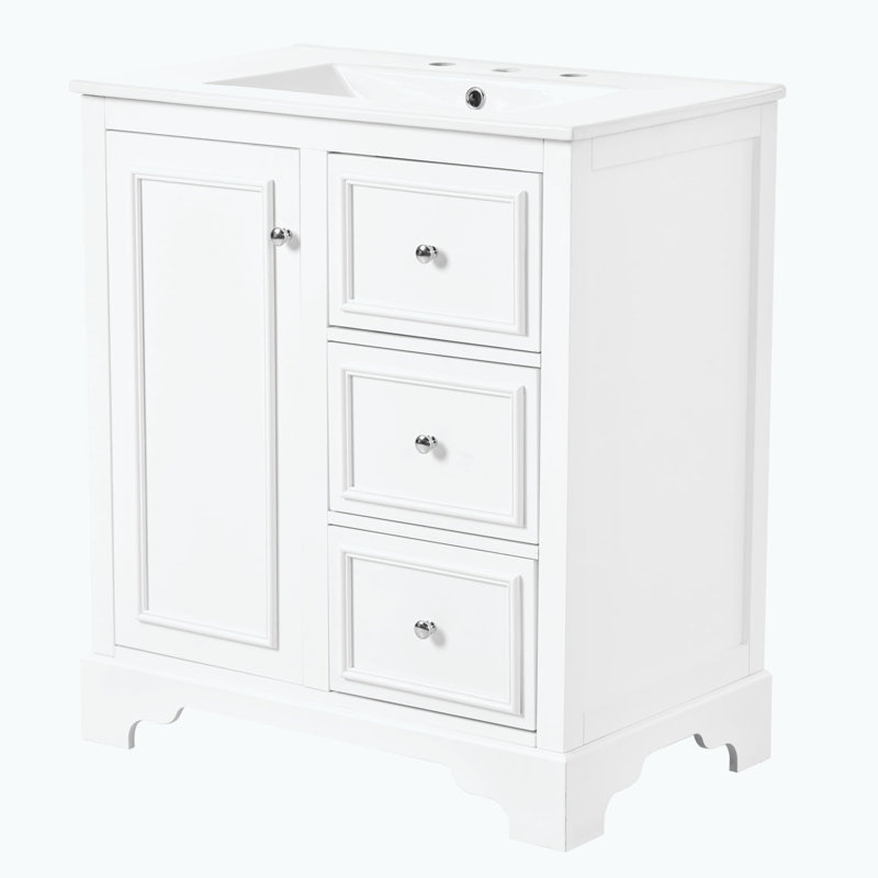 Meuble-lavabo avec lavabo pour la salle de bain, Argent, Blanc
