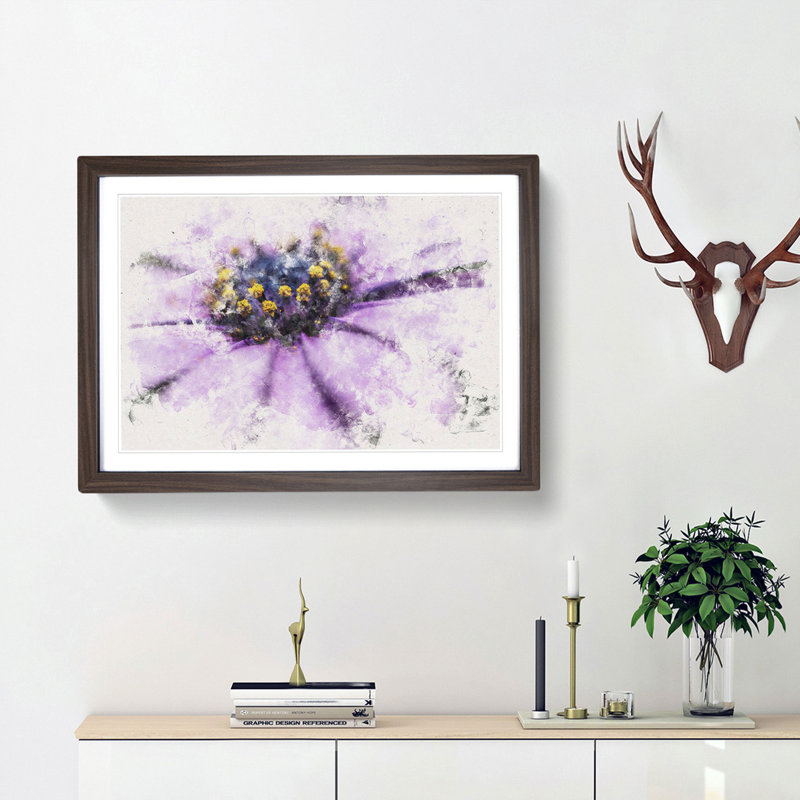 Pollen of a Purple Gerbera Flower - Picture Frame Graphic Art Print, 45cm H x 63cm W x 2cm D, Walnut Framed