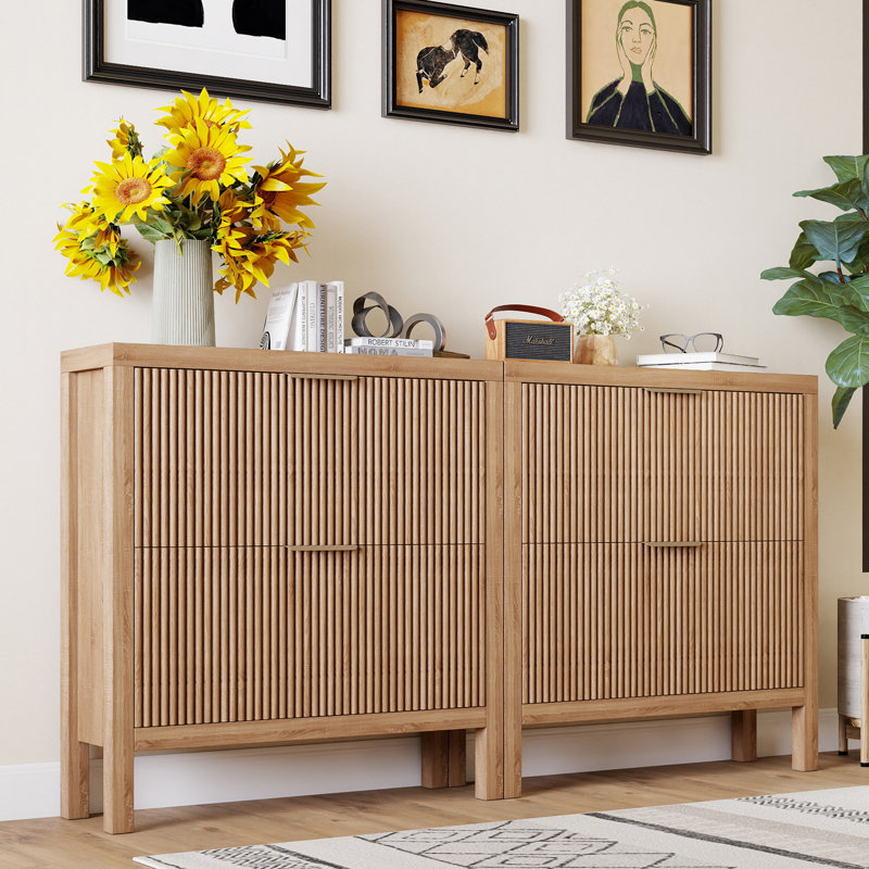 37.8" H 18 Pair Shoe Storage Cabinet (set Of 2), Natural Wood