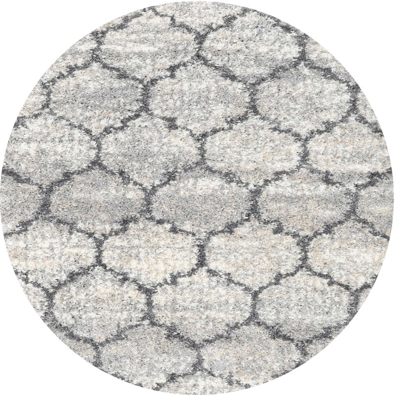 Tapis contemporain gris, Rond 5 pi