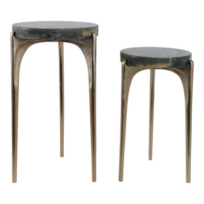 Modern Metal And Aluminum Accent Table Set With Sculpted Bases And Textured Round Tops - Set Of 2