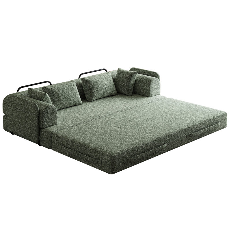 Chenille 78.7-Inch 2 Convertible Sleeper Bed With Cylindrical Pillow And Side Pocket, Folding Mattress Couch For Floor Lounge In Bedroom Living Room , Soft Breathable Upholstery High Foam Bed, 4