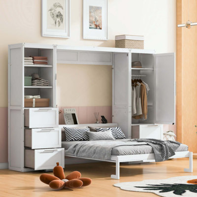 Lit escamotable avec garde-robe, tiroirs et tablettes Murphy