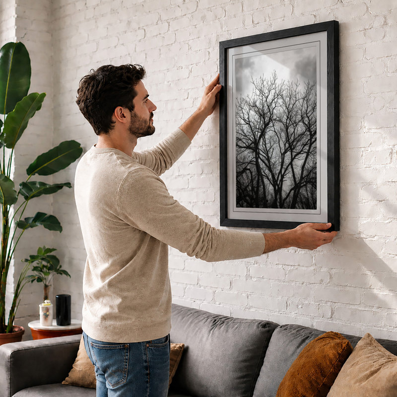 Bare Tree in Winter Minimalist - Framed Print, A3 - 42.0 x 29.7 cm, Walnut