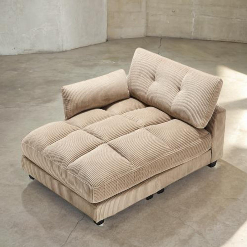 Canapé-lit convertible en velours côtelé avec port de charge USB, porte-gobelet, poche latérale et coussin de dossier réglable avec accoudoirs réglables, canapé-lit moderne et confortable