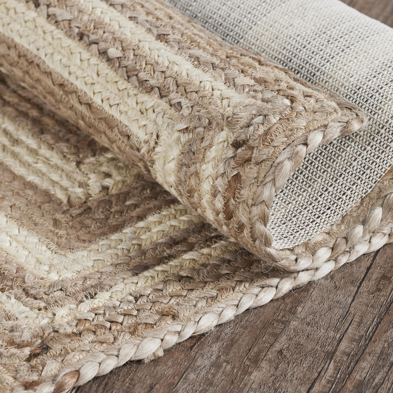 Festive Finds Mulinix Geometric Machine Made Braided Jute/Cotton/Acrylic Area Rug in Natural Cream, Rectangle 4" x 6'