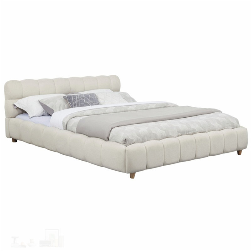 Structure de lit plateforme moderne pour grand lit, lit tapissier en tissu à profil bas, beige, écologique et luxueux, Beige