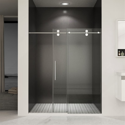 56-60"W Frameless Sliding Shower Door, 8mm Tempered Glass, Easy Clean Coating & Chrome Finished Buffer