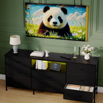 63" LED TV Stand Dresser with 8 Fabric Drawers Storage for 65"-78" TVs, Bedroom & Living Room Organizer