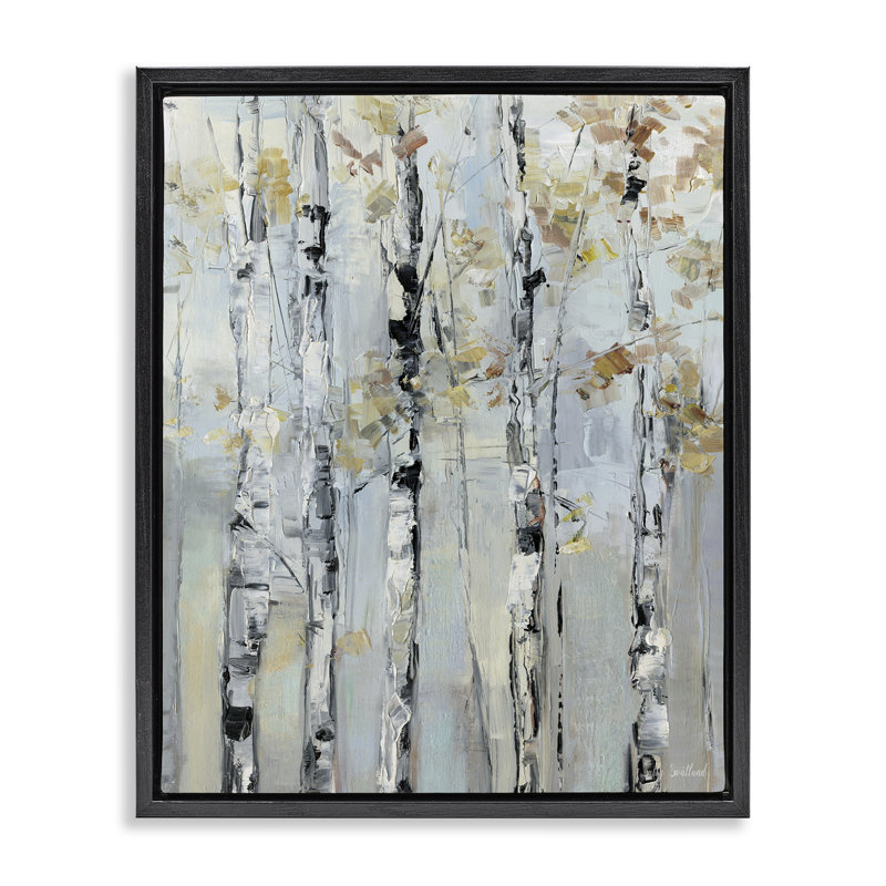 Abstrait de bouleau d'automne, Cadre flottant noir de jais, H 21 po x l 17 po