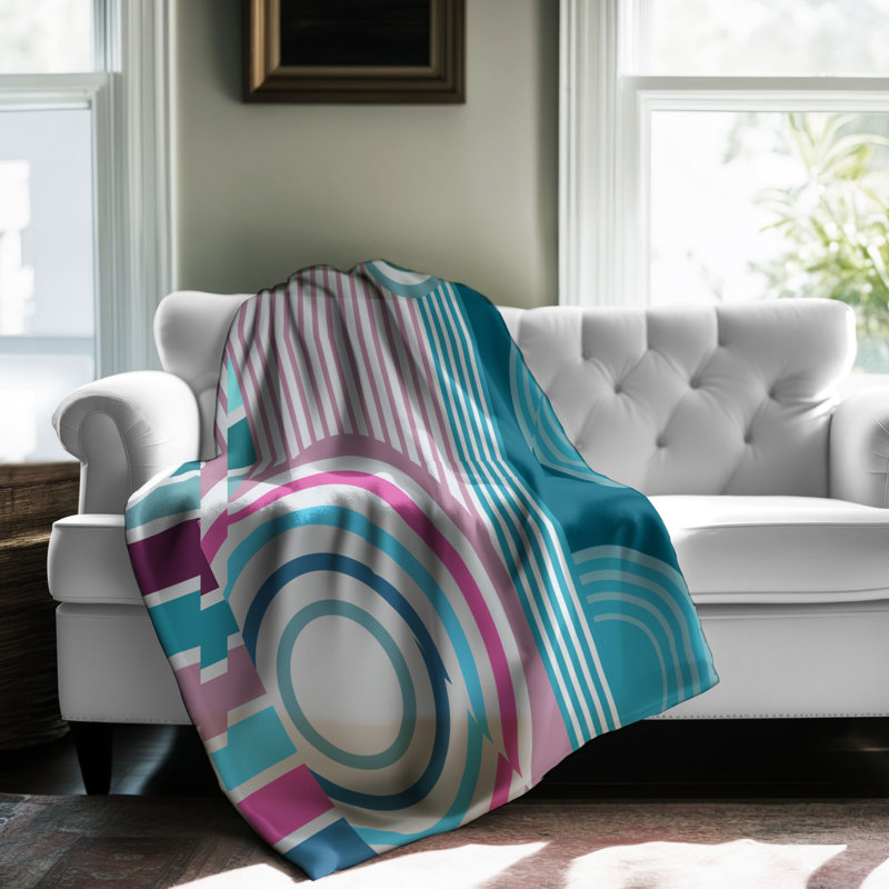 Motif Groovy - 1 pièce Sherpa Premium, Lit simple, Light Blue/Pink/White Abstract/Geometric Shapes