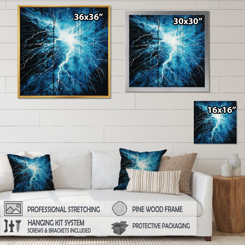 " Lightning Electric Symphony Pointillism II ", 24" H x 24" W x 1" D, Silver Picture Framed