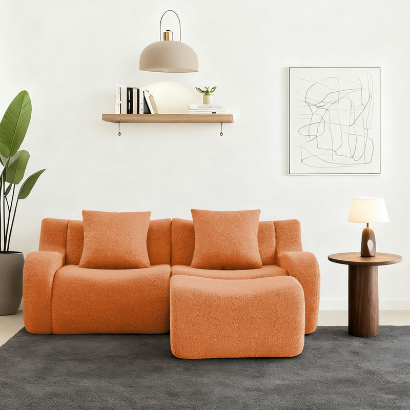 Canapé modulaire rembourré en tissu 2 pièces avec repose-pieds, Orange moelleux, H 35,43 po x l 82,73 po x P 65,73 po