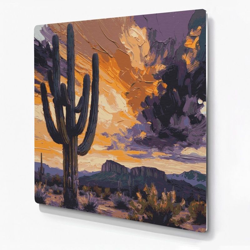 Art mural en métal botanique cactus mauve Saguaro, H 32 po x l 32 po