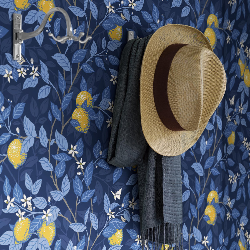 Citronträd Floral Wallpaper Roll, Midnight/Yellow
