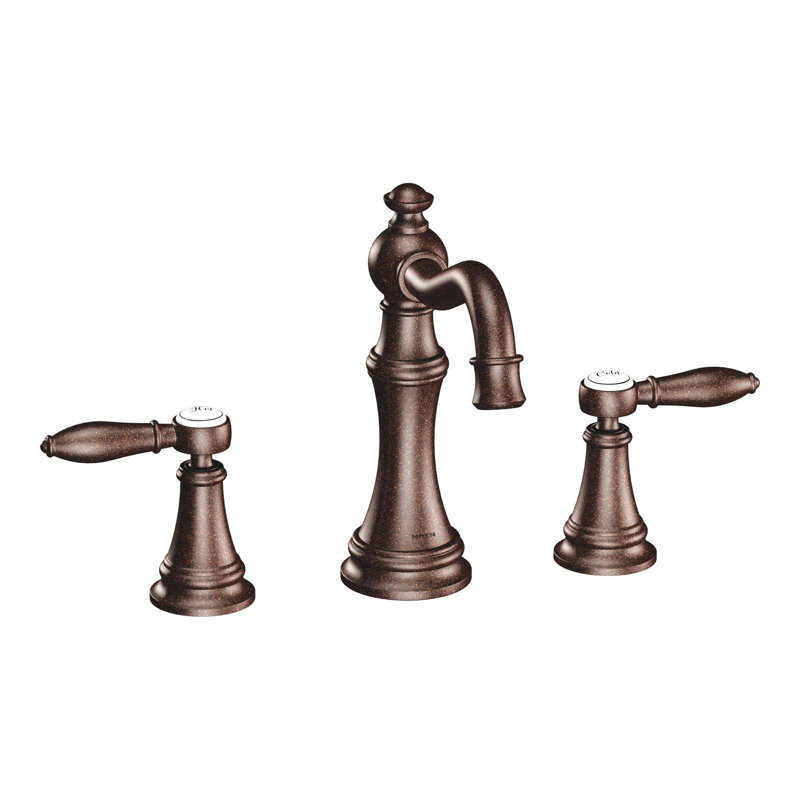 Moen Weymouth 8 Inch Widespread 2-Handle High-Arc Bathroom Faucet, Valve Included, Oil Rubbed Bronze, Cross