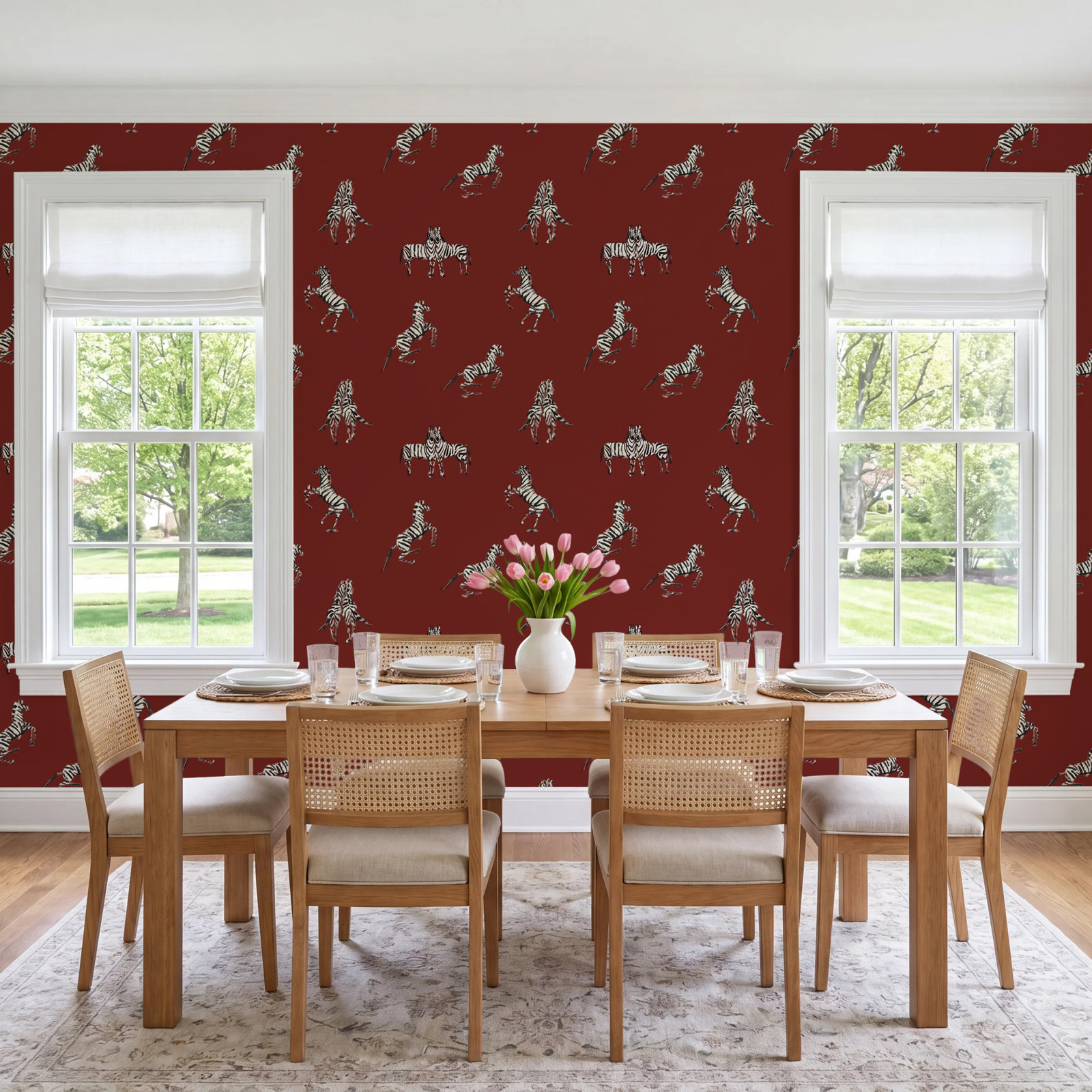 Zebras In Love Self-Adhesive Wallpaper Roll, Red
