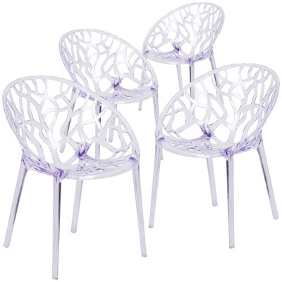 Bralynne Transparent Oval Shaped Stacking Side Chair with Artistic Pattern Design