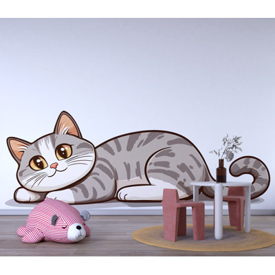 Cute Cat Wall Decal Nursery Cat Wall Art Baby Room Decor Cartoon Cat Sticker Kids Room Animal Mural 226Mv