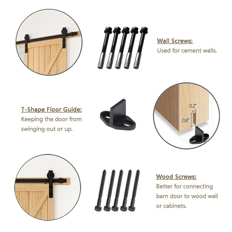 Black Single Door Barn Door Hardware Kit Standard Single, 79.2 in.