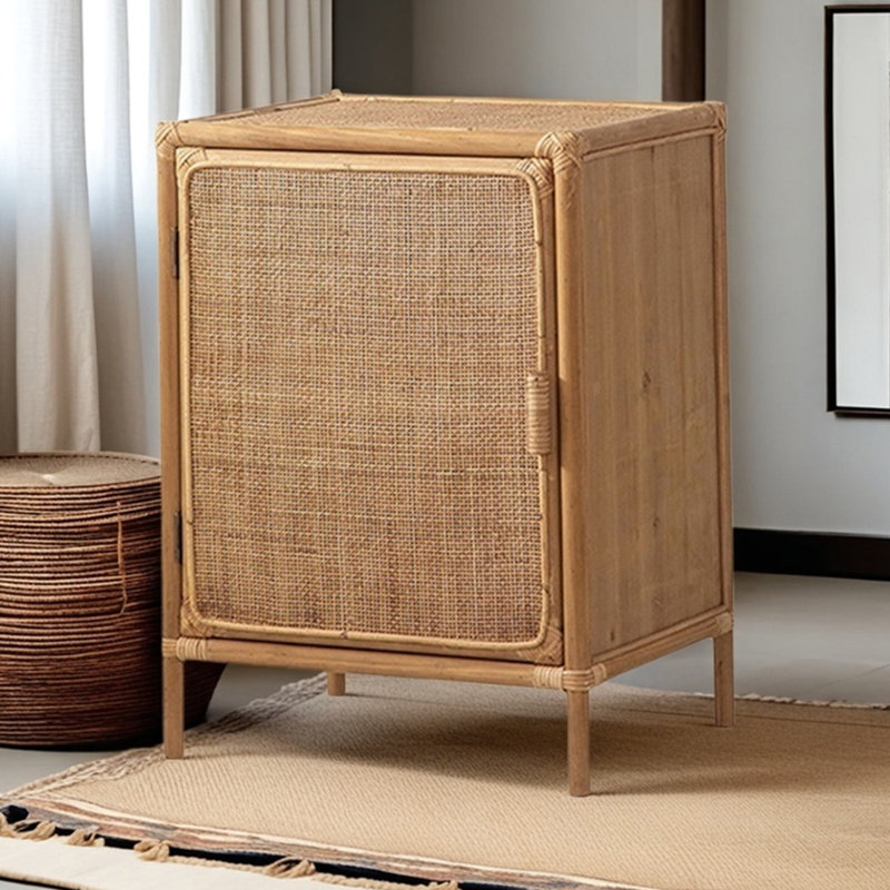 Armoire de rangement rétro en osier et pin