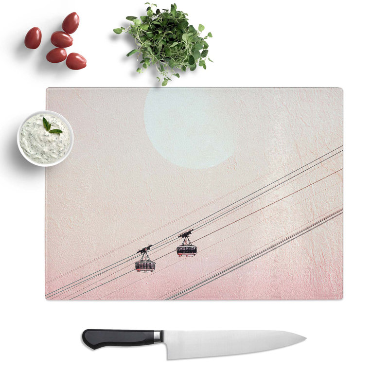 Tempered Glass Cable Car to the Moon Chopping Board, 28.5 cm W x 20 cm L