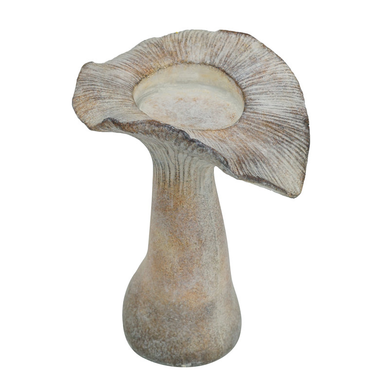 Porte-bougie champignon abstrait en ciment - gris / brun, H 9,3 po x l 6,1 po x P 7,1 po