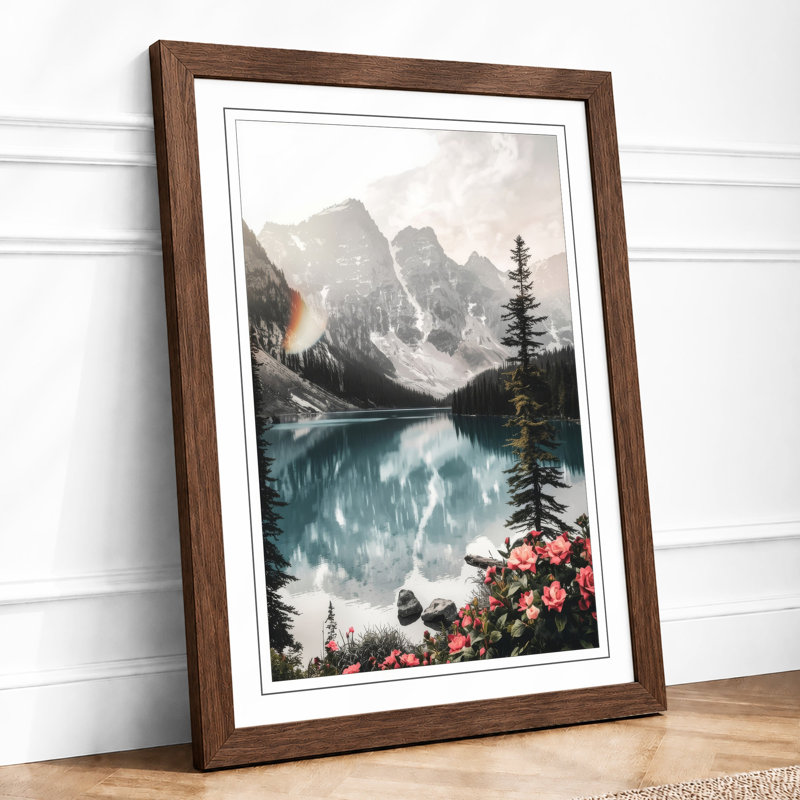 Alpine Lake Reflected Scandinavian - Framed Print, Walnut, A1 - 84.1 x 59.4 cm
