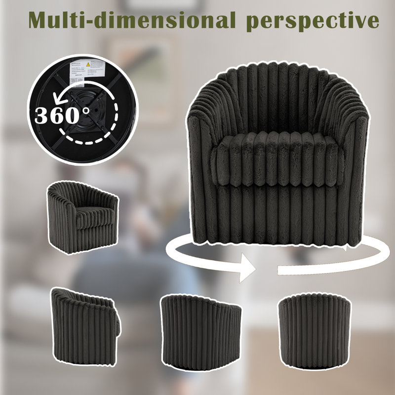 Aunna 78.2Cm Wide Swivel Barrel Chair, Chocolate Faux Fur