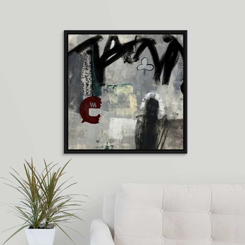 « unécoliered », peinture sur toile, H 25,7 po x l 25,7 po x P 1,75 po, Cadre flottant noir