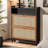 Simple Solid Wood and Rattan Narrow Shoe Cabinet