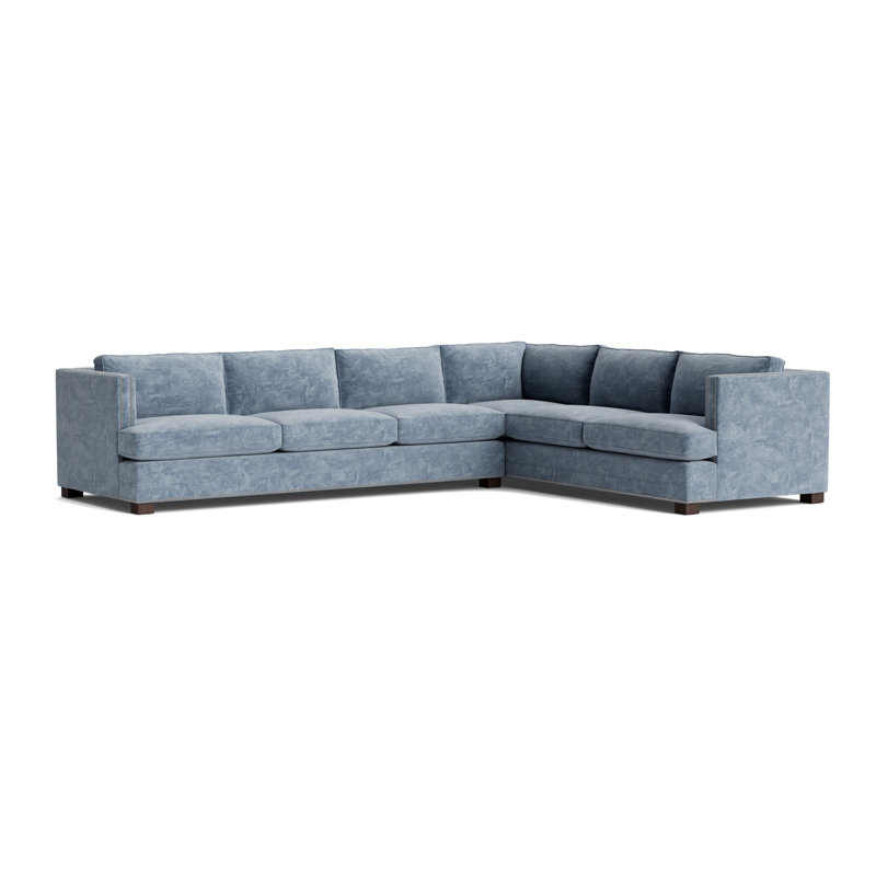 Keaton Chaise Sectional, Brushed Nickel, Java, Vintage Chenille - Smoky Blue