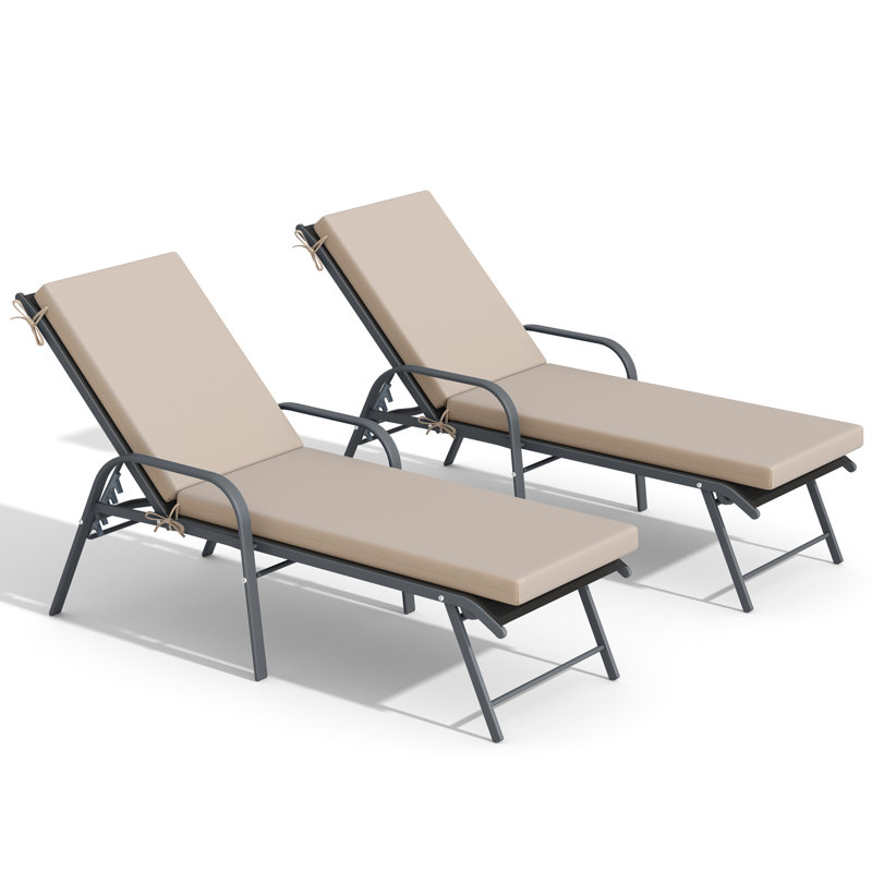 Chaises longues d'extérieur inclinables réglables en aluminium avec coussins amovibles, Beige, Noir/gris