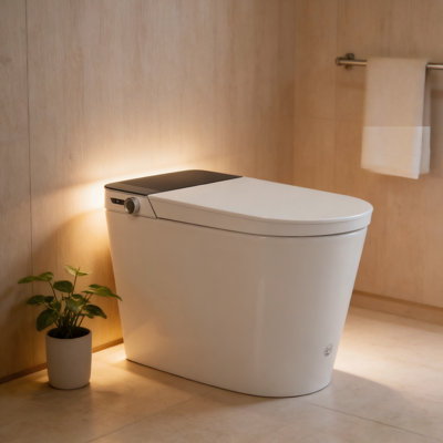 Tankless Smart Bidet Toilet White, Auto Open/close, Heated Seat, Warm Water Dry, Foot Sensor & Remote Control