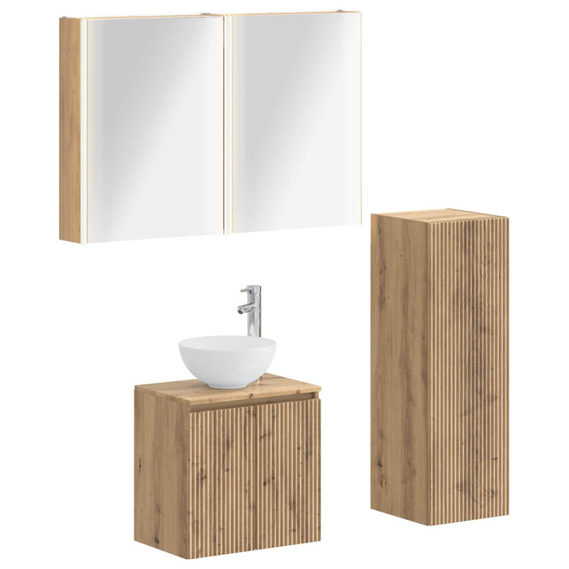 Vanity & Mirror Set, Light Medium Wood