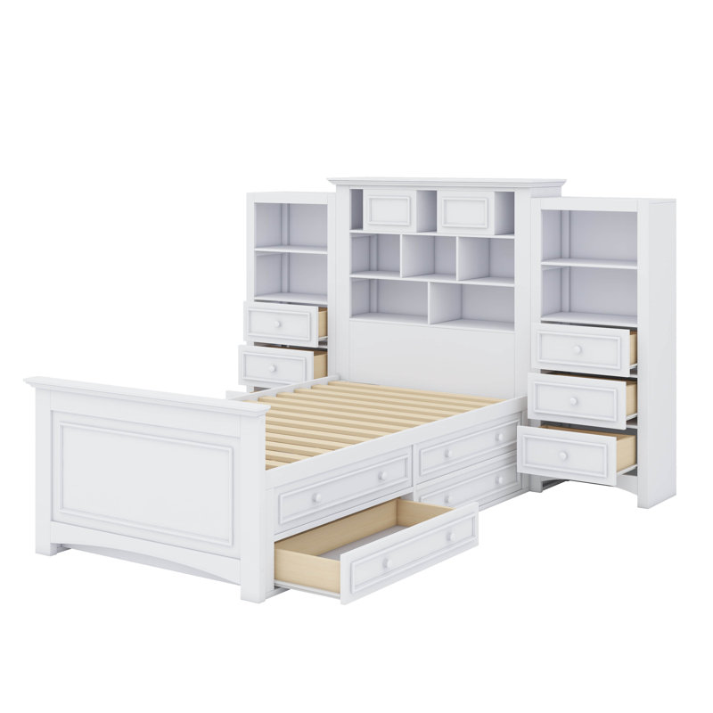 Twin-Sized Multi-Functional Bed Frame With Built-In Storage And Shelves, White