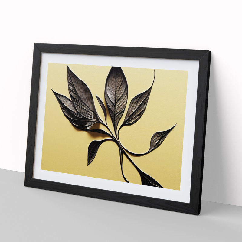 Art Deco Leaves - Single Picture Frame Print, Black, 46cm H x 64cm W 