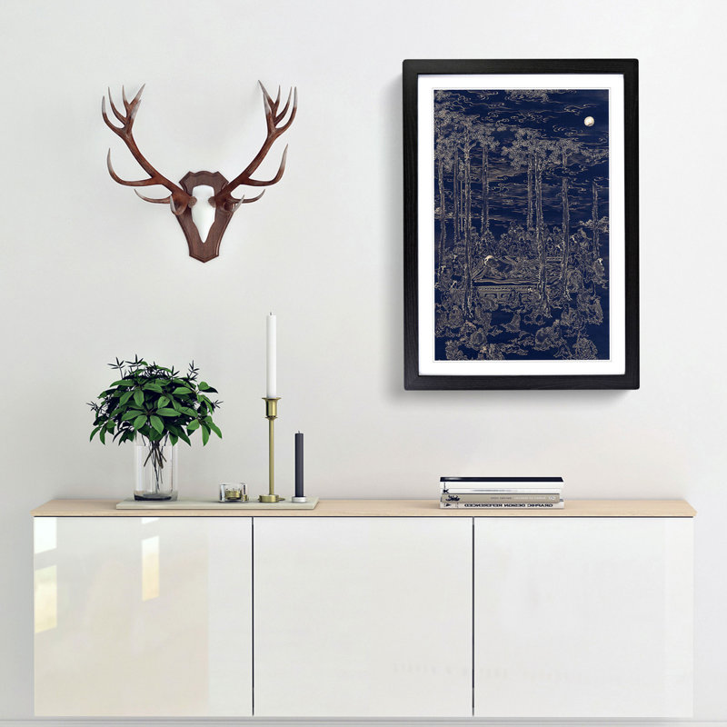 Luring the Sun Goddess by Kono Bairei - Framed Print, 65cm H x 48cm W x 2cm D, Black Framed
