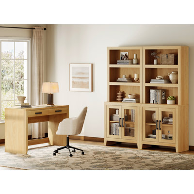 Ensemble de bureau de ferme 2 pièces avec bureau de direction de 47 po et bibliothèques à portes en verre, ensemble de mobilier de bureau personnel avec prise de courant