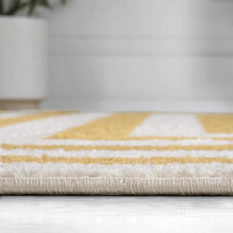 Isibeal Modern Classic Mitre Stripe Yellow/Ivory Rug, Rectangle 8'9" x 12'