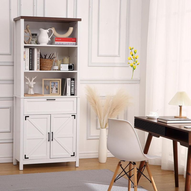 Bibliothèque à 6 niveaux avec portes et armoire de rangement sur pied