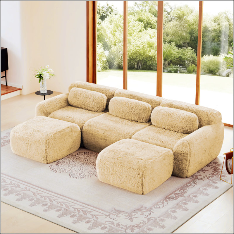 Canapé en forme de U sans os avec éponge haute densité 32D, conception antidérapante, méridienne et assise profonde pour une détente confortable