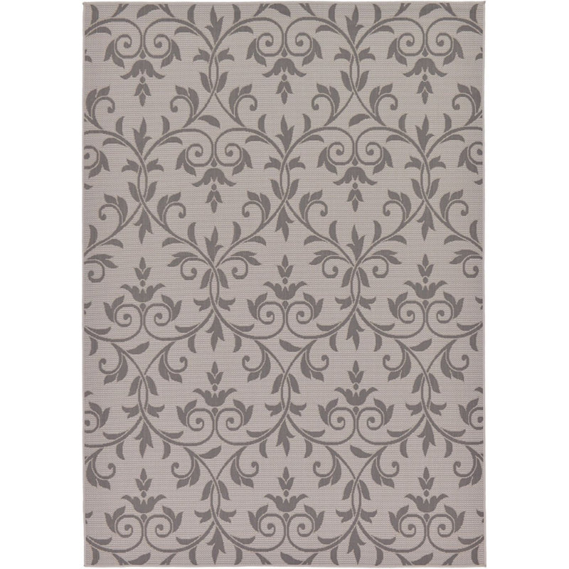 Tapis de véranda d'extérieur gris avec volute, Rectangle 7 pi x 10 pi
