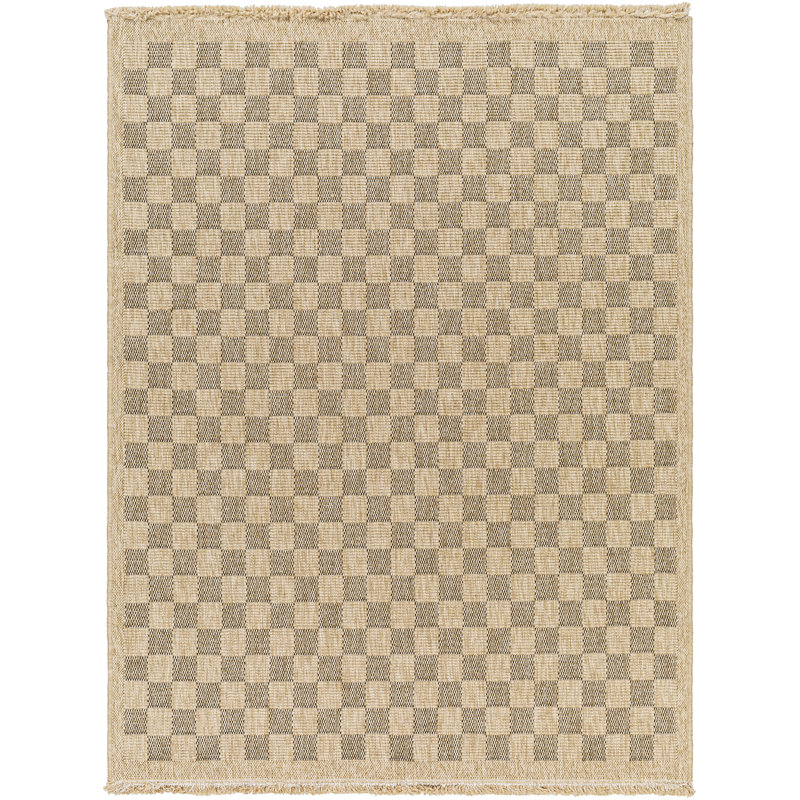 Outdoor Jute-Look Checkered Rug Tan/Black_MGE2311, Rectangle 200 x 275 cm