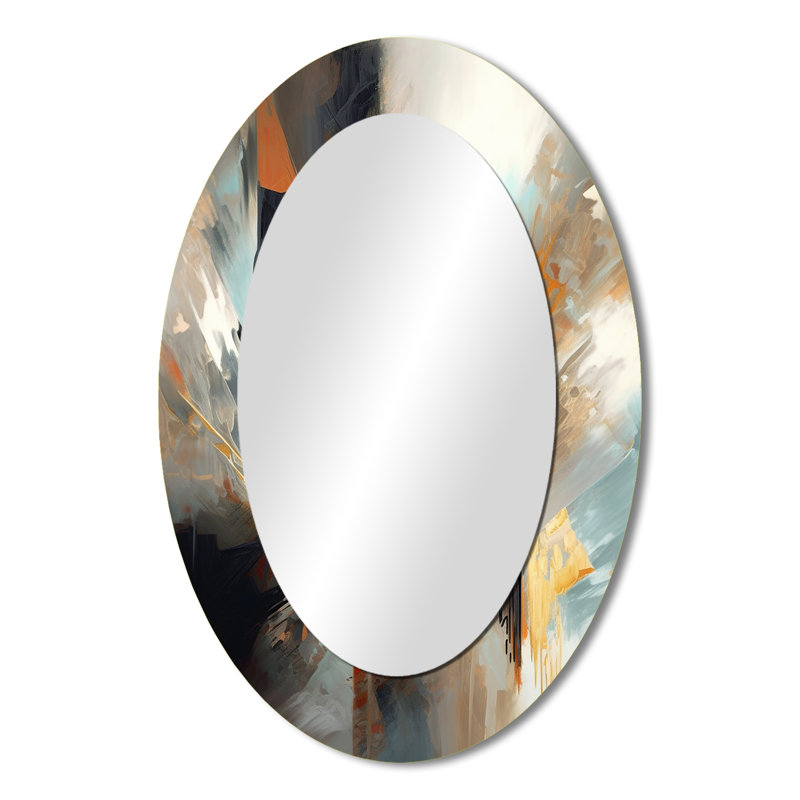 Orange And Blue Abstract Mixed Colours IV - Large Oval Wall Mirror On Metal, 36" x 24"
