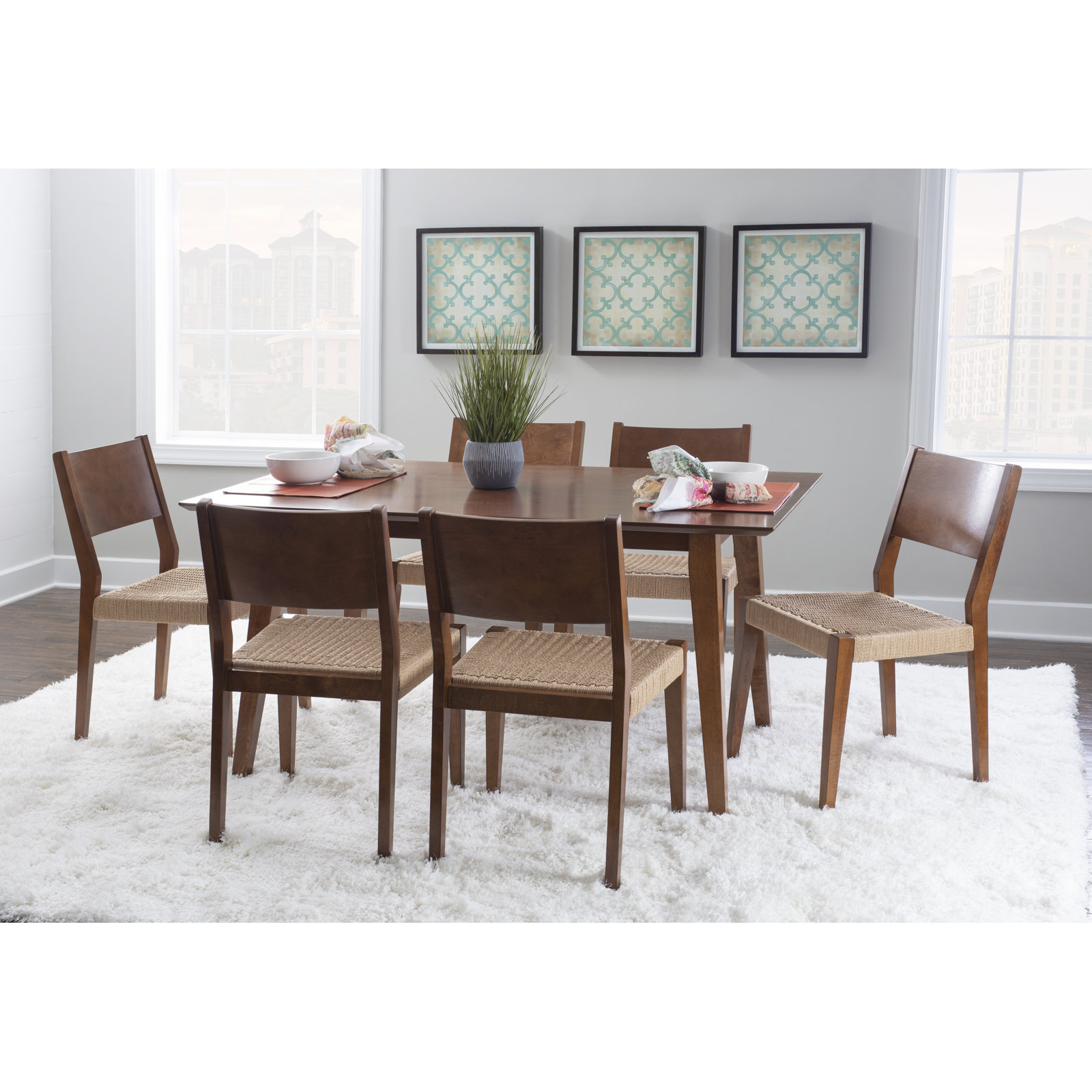 Corrine Dining Set, Brown, 7 Pieces: Table, 6 Chairs