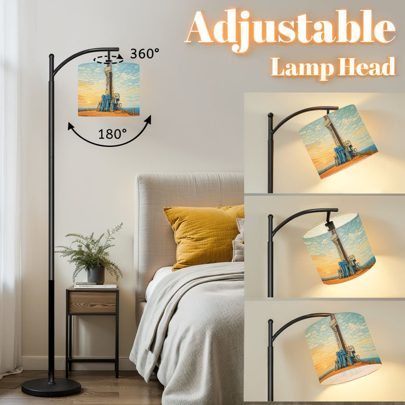 Arc Floor Lamp with Adjustable Lampshade Oil drilling rig dawn Standing Lamp 3 Color Temperatures Dimmable Tall Pole Lamp with Foot Switch for Bedroom