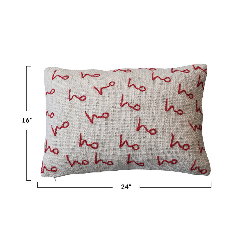 Coussin lombaire en coton tissé avec motif brodé "Ho Ho Ho"