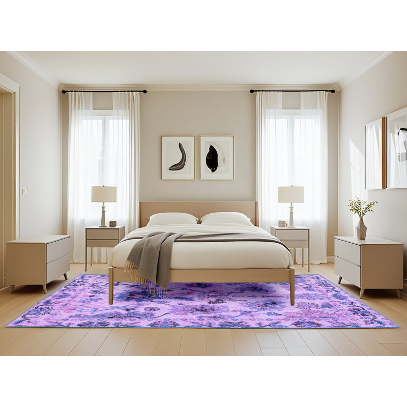 Tapis floral fabriqué à la machine en bleu / noir / blanc, Rectangle de 5 pi x 8 pi